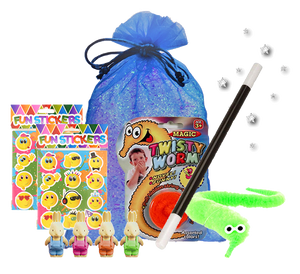 Pure Magic Party Bag, magic wand, magical twisty worm, sheet of stickers & abracadabra bunny eraser