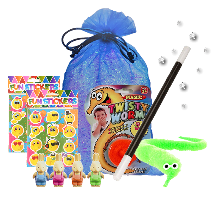 Pure Magic Party Bag, magic wand, magical twisty worm, sheet of stickers & abracadabra bunny eraser